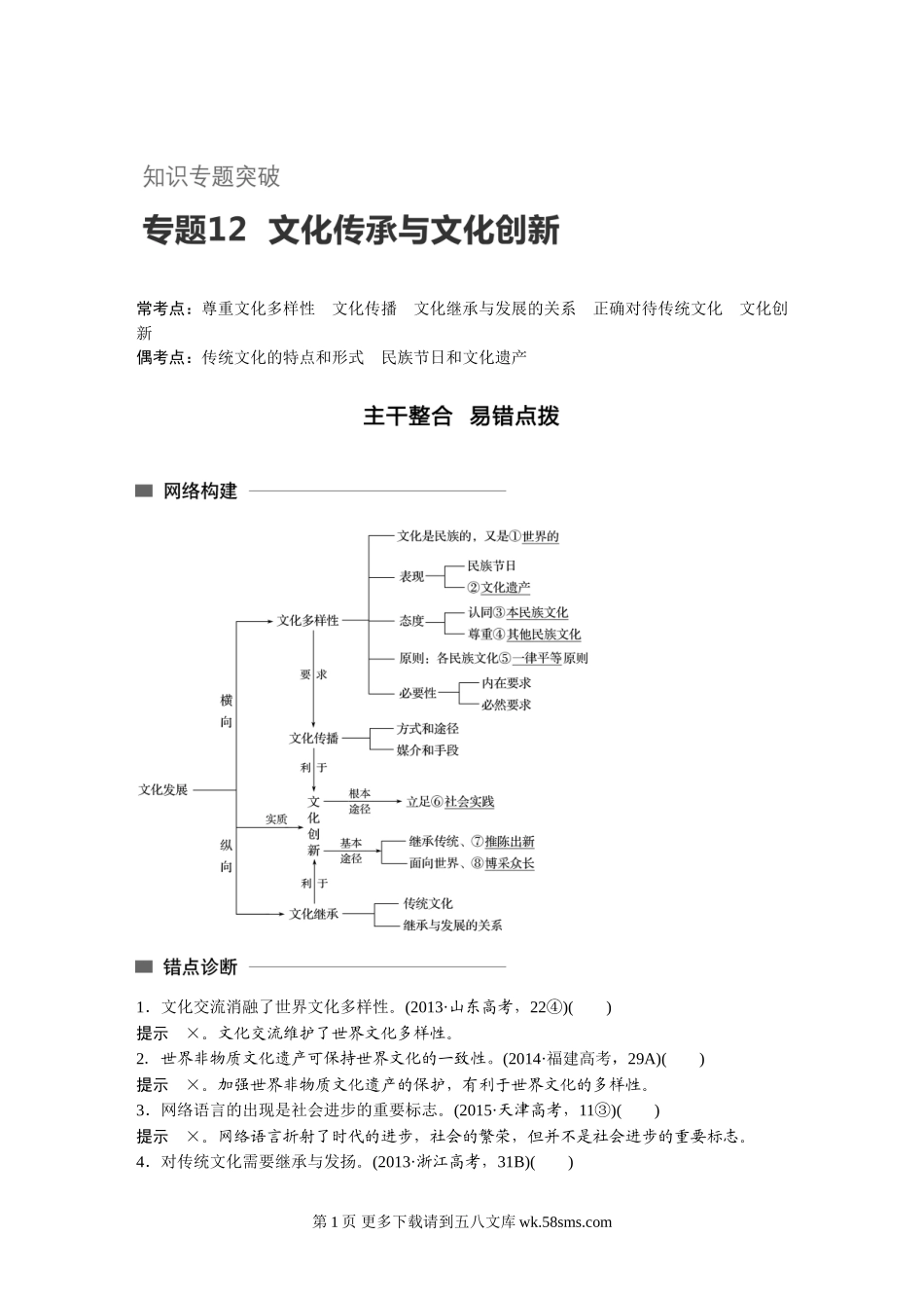 专题12 文化传承与文化创新.doc_第1页