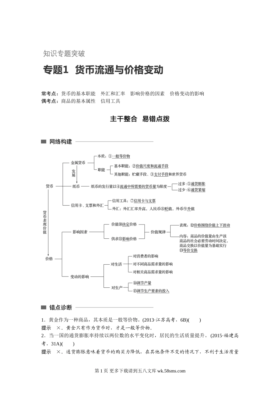 专题1 货币流通与价格变动.doc_第1页