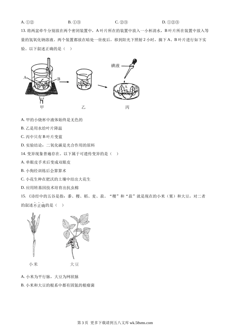 2023年山东省烟台市中考生物真题（原卷版）.docx_第3页