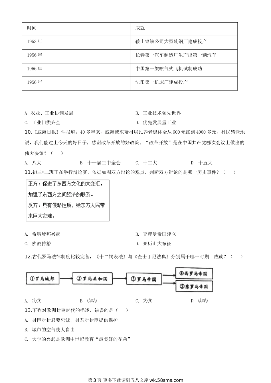 山东省威海市2020年中考历史试题（原卷版）.doc_第3页