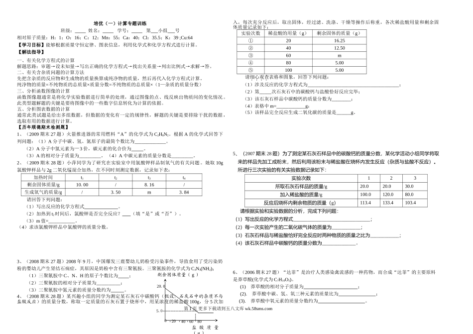 初三化学培优计算专题训练.doc_第1页