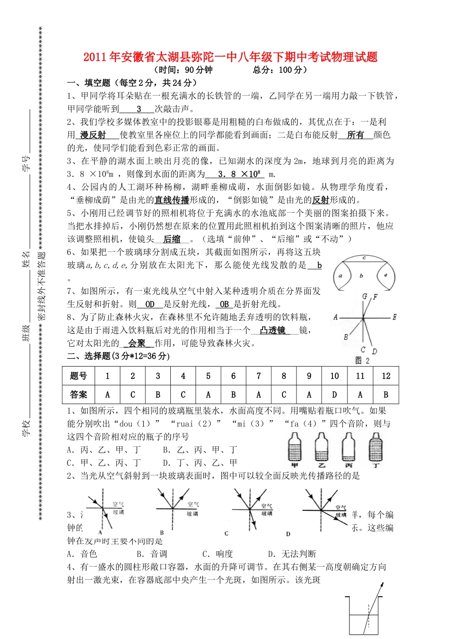 八年级物理初二物理2011初二物理下期中考试试题.doc_第1页