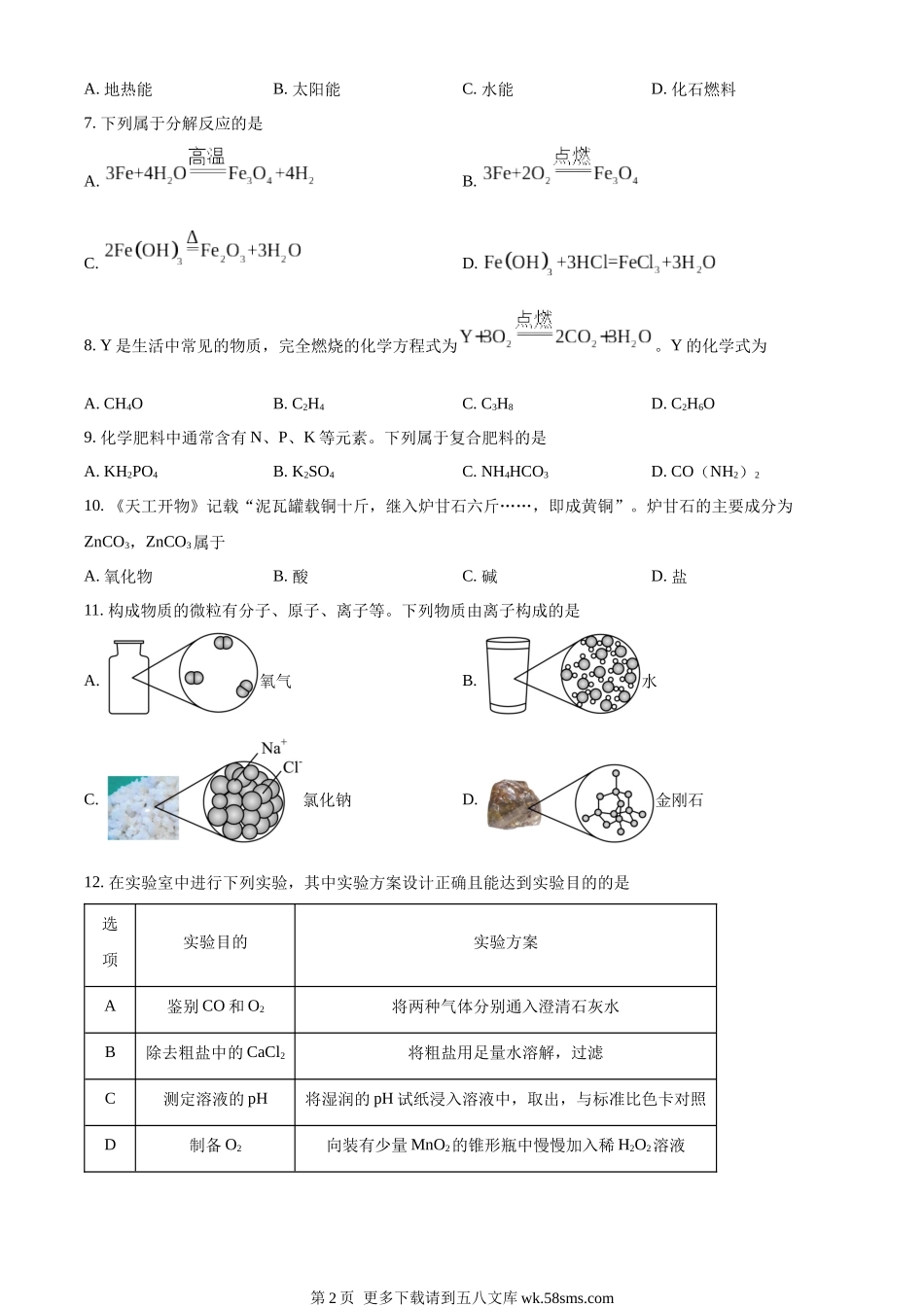 2023年江苏省扬州市中考化学真题（原卷版）.docx_第2页