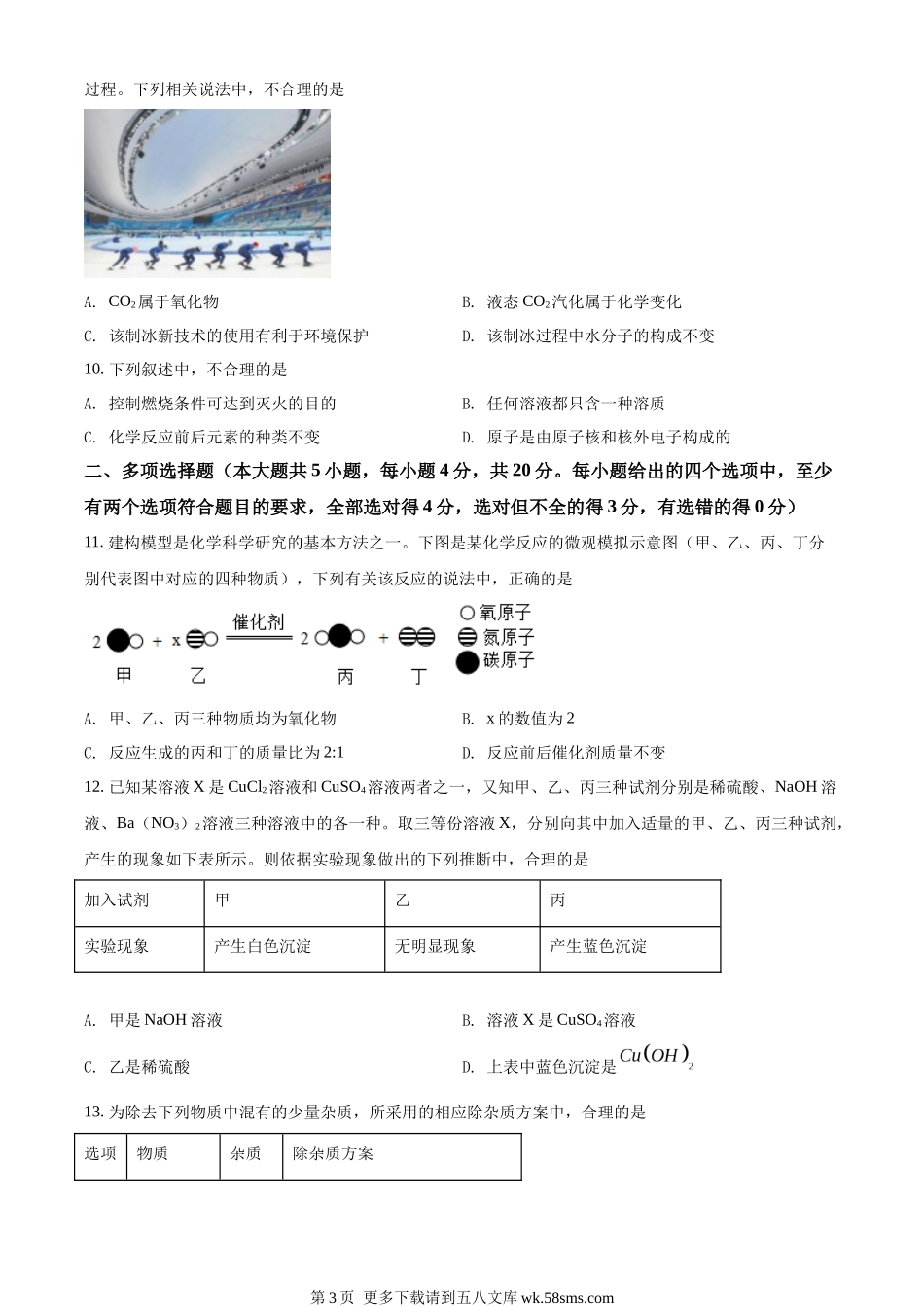 2022年山东省济南市中考化学真题（原卷版）.docx_第3页