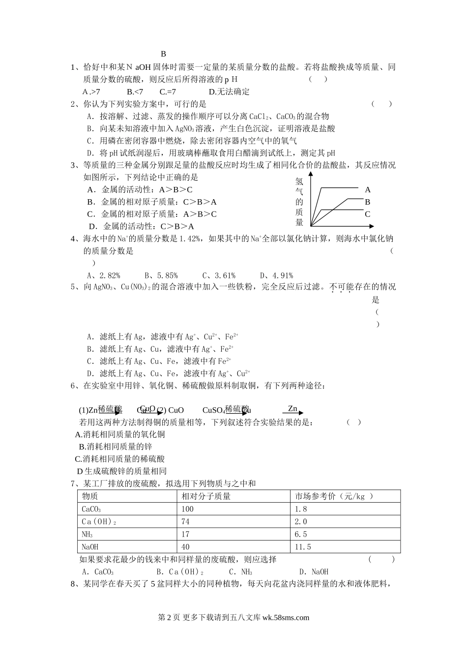 2010年中考化学复习资料六 酸碱盐知识.doc_第2页