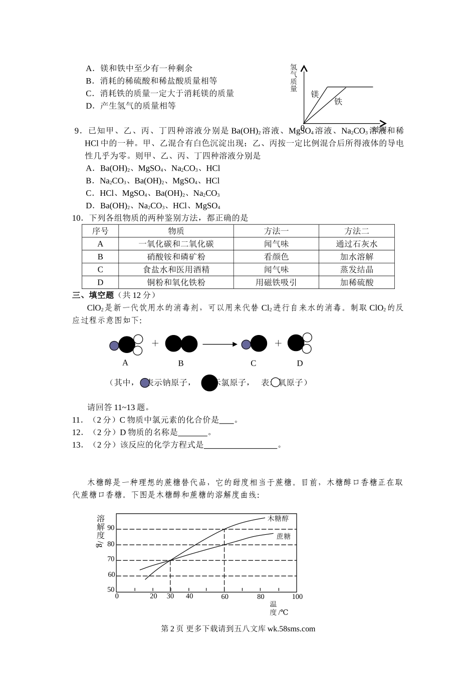 2010年鄂州市中考化学试题及答案.doc_第2页