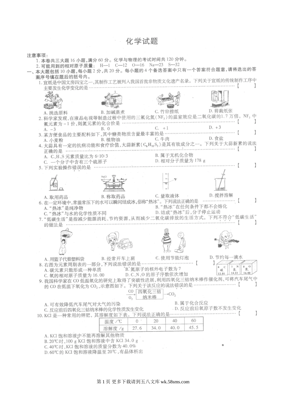 2010年安徽省中考化学试题及答案.doc_第1页