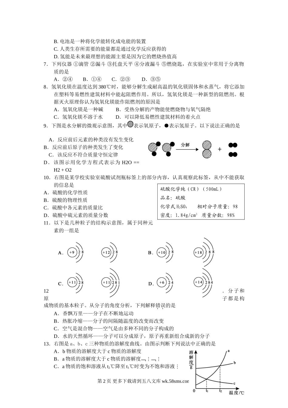 2011淄博市学业水平化学样题有答案.doc_第2页