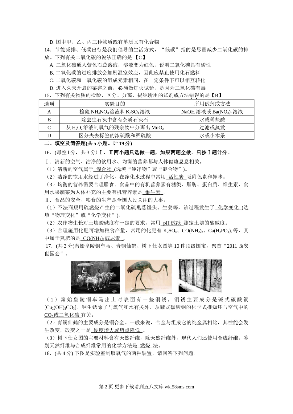 2011年陕西省中考化学试卷及答案.doc_第2页