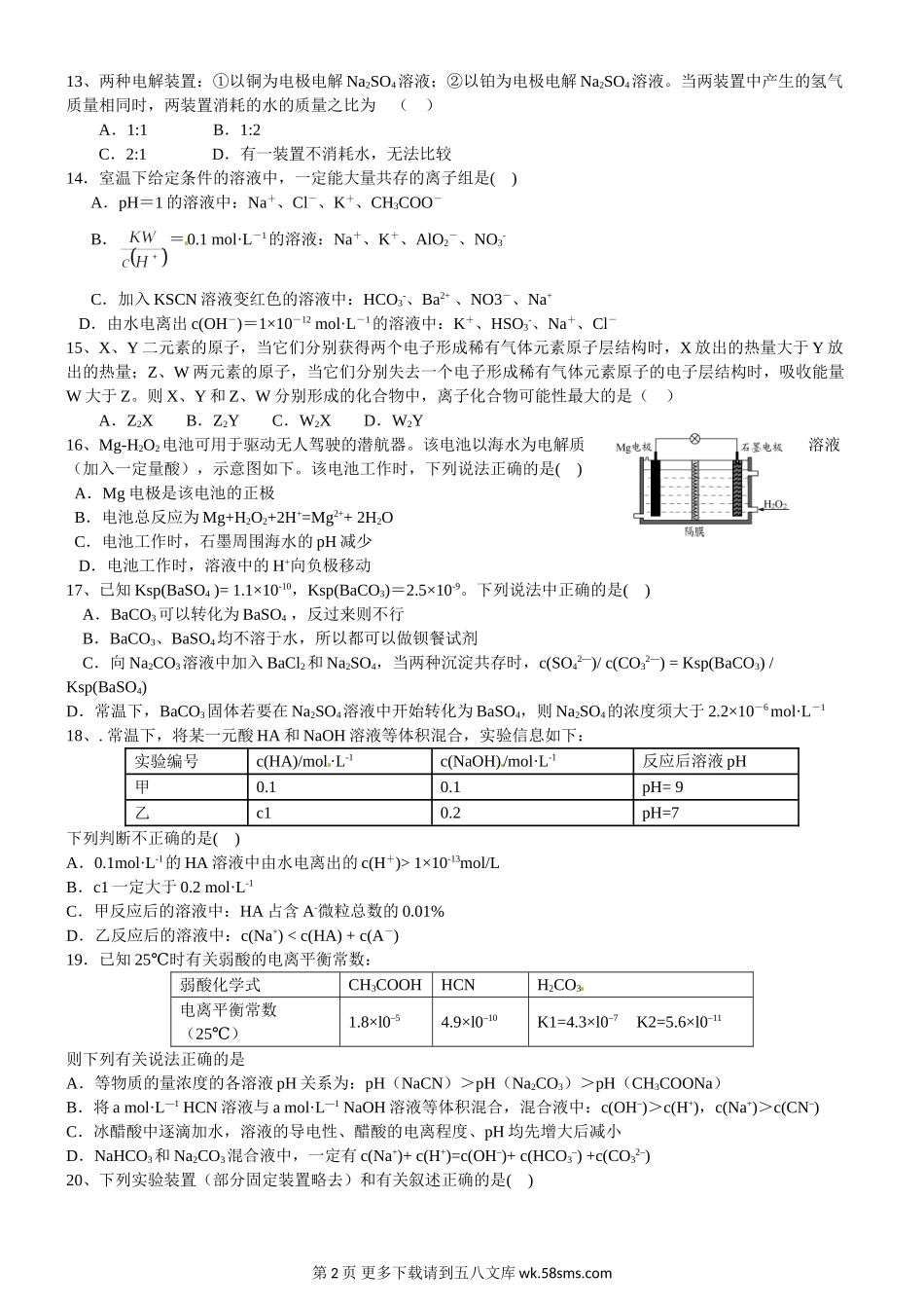 哈六中高二化学期末试题及答案.doc_第2页