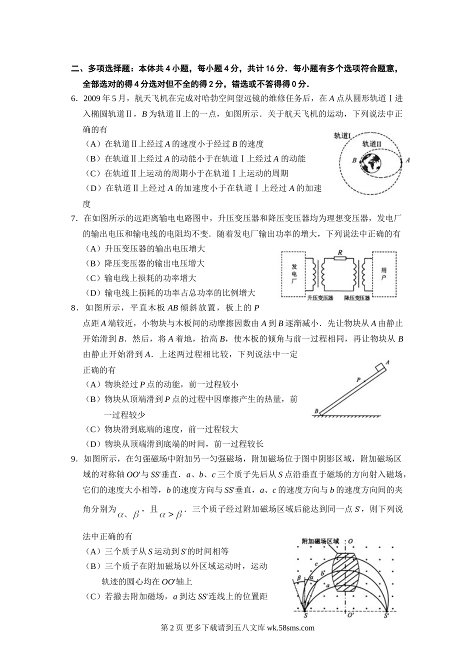 2010年江苏物理高考试题文档版(含答案).doc_第2页