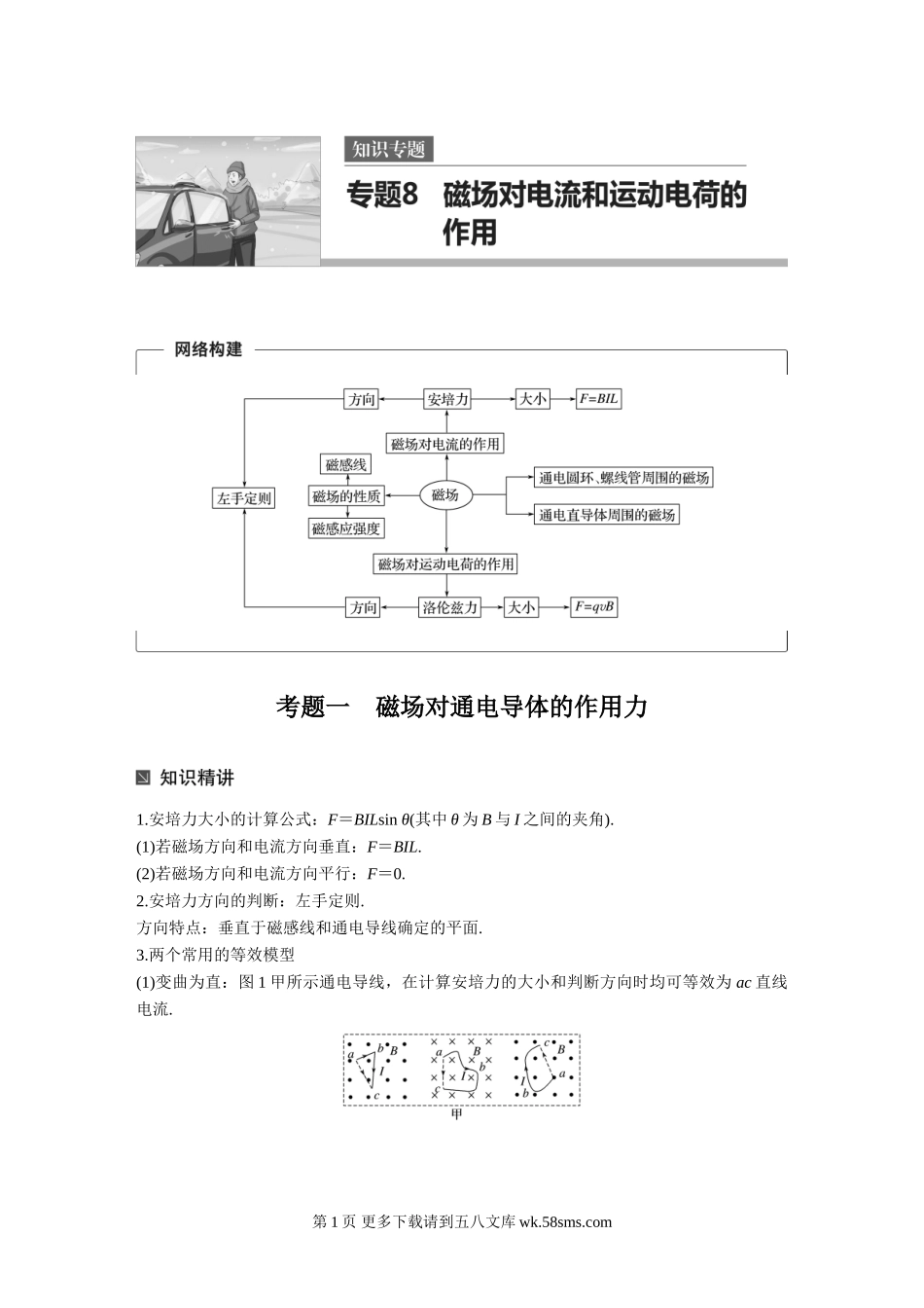 高考物理考前知识专题8 磁场对电流和运动电荷的作用.doc_第1页