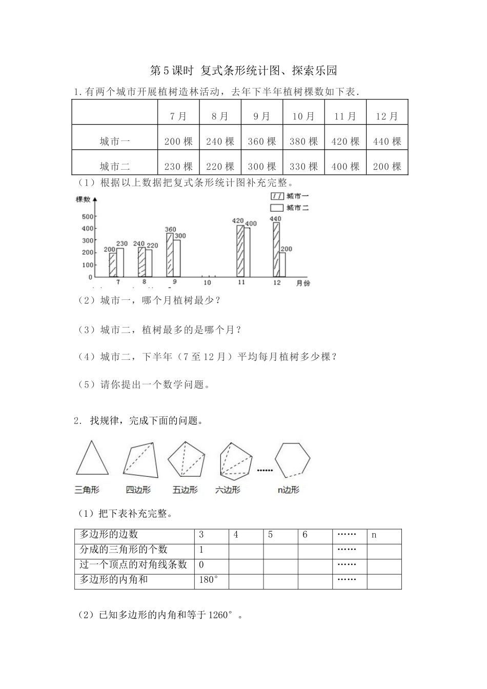 【小学四年级下册数学冀教版】课课练-整理与评价.5 复式条形统计图、探索乐园.doc_第1页