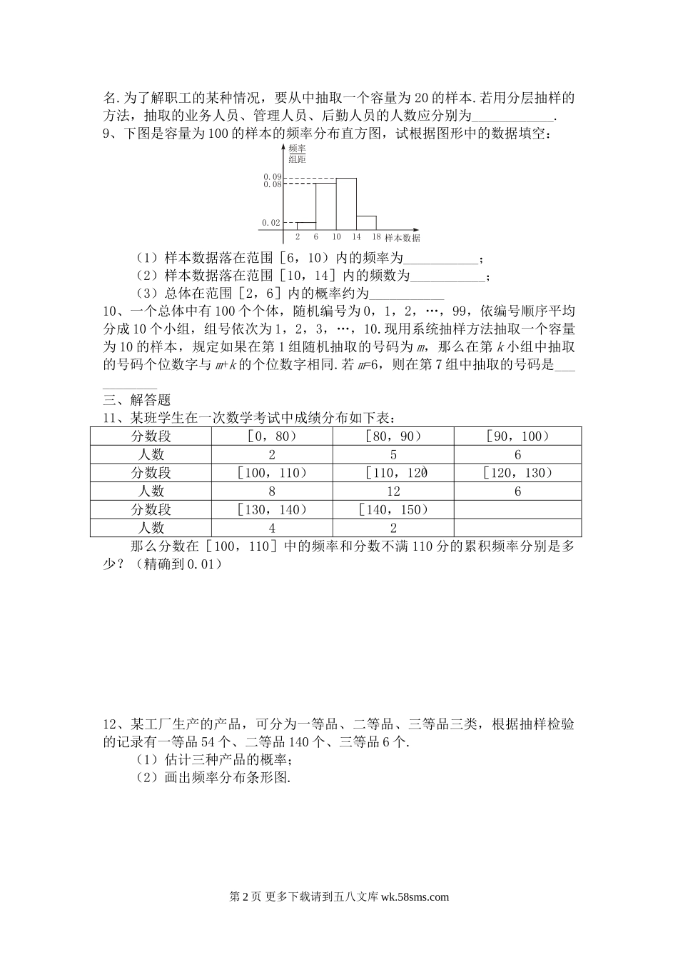 第6章抽样方法及总体分布估计测试试卷（苏教版必修3）.doc_第2页