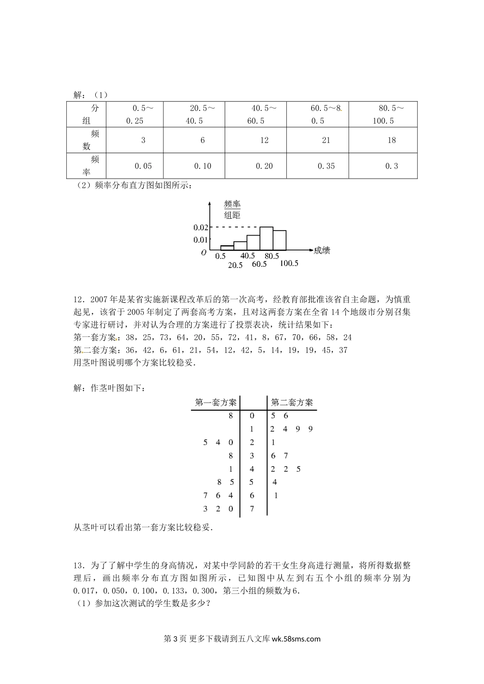 2.2总体分布的估计测试（苏教版必修3）.doc_第3页