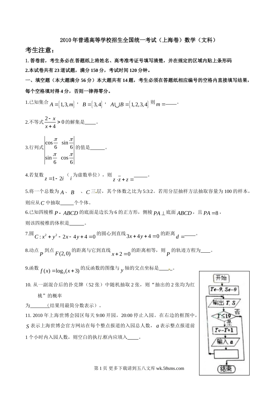 上海高考文科数学试题.doc_第1页