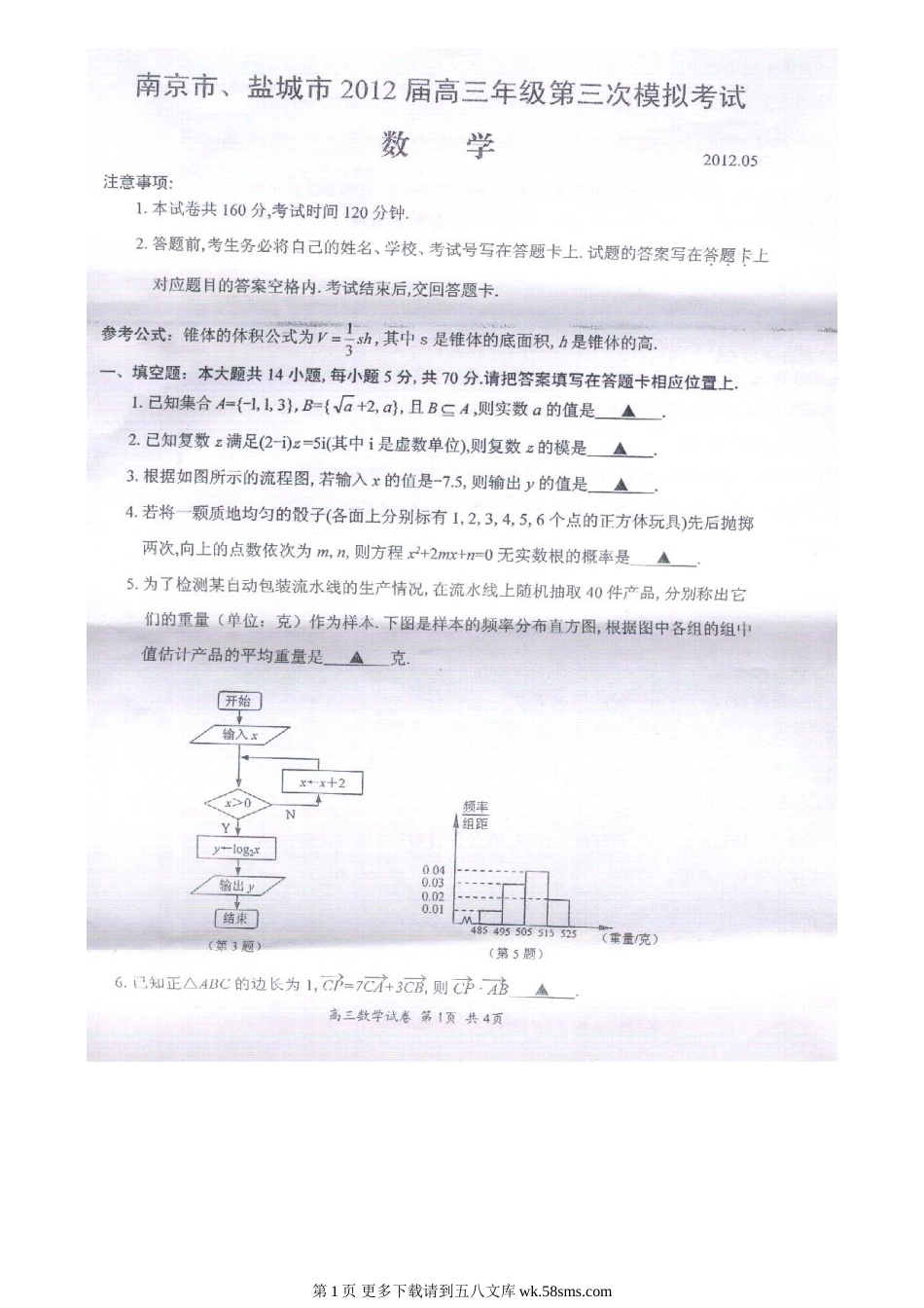 2012南京市高三三模数学试卷.doc_第1页