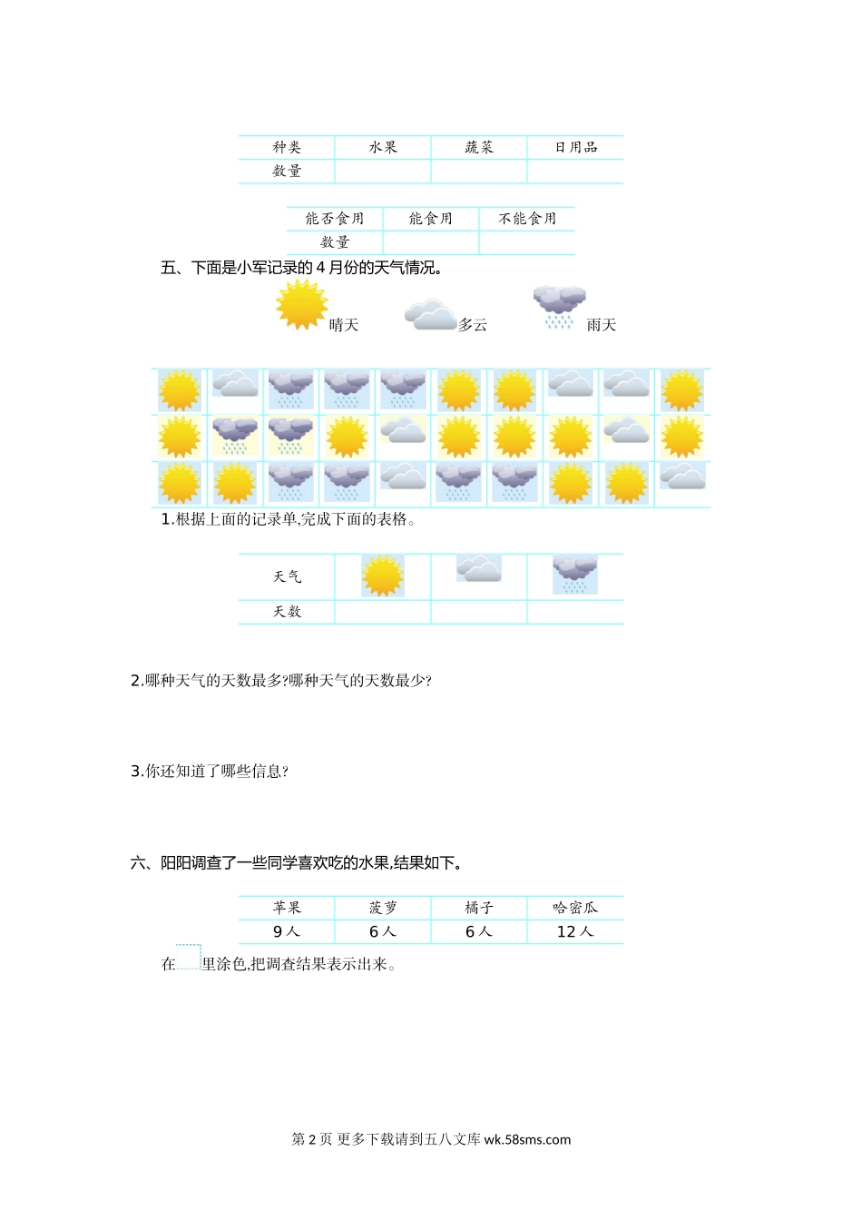 2021年苏教版二年级数学下册第八单元测试题及答案一.doc_第2页