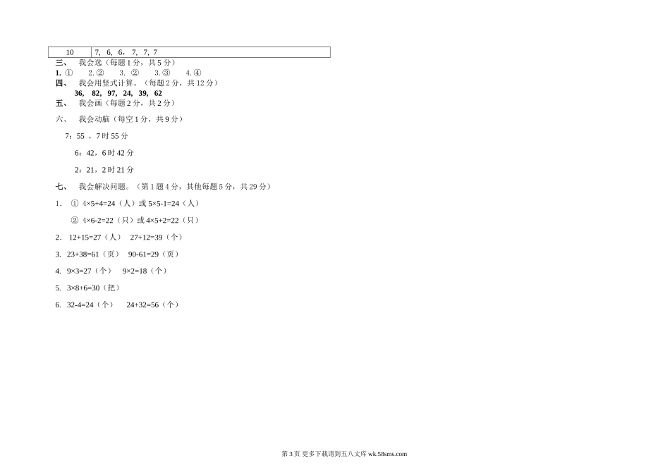 2015最新小学二年级上册数学期末试卷及答案.doc_第3页
