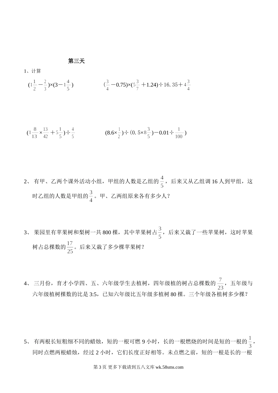 六年级数学寒假作业共15天.doc_第3页
