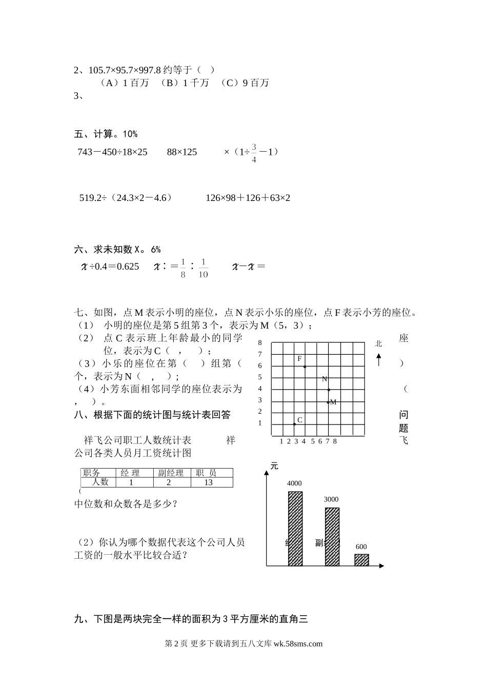 小学六年级数学综合练习题(二).doc_第2页