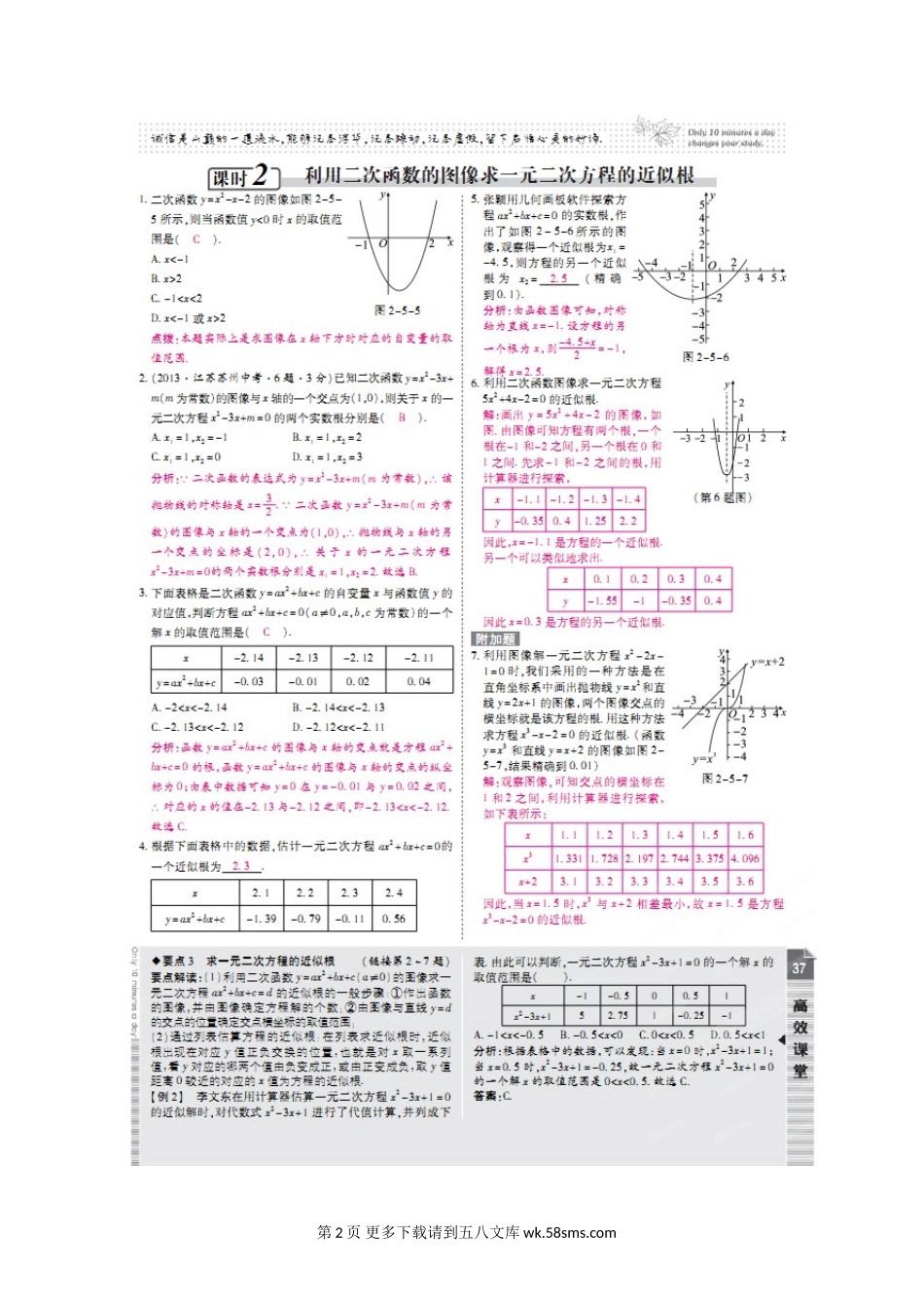 2015年第二章 第五节 二次函数与一元二次方程练习题及答案解析.doc_第2页