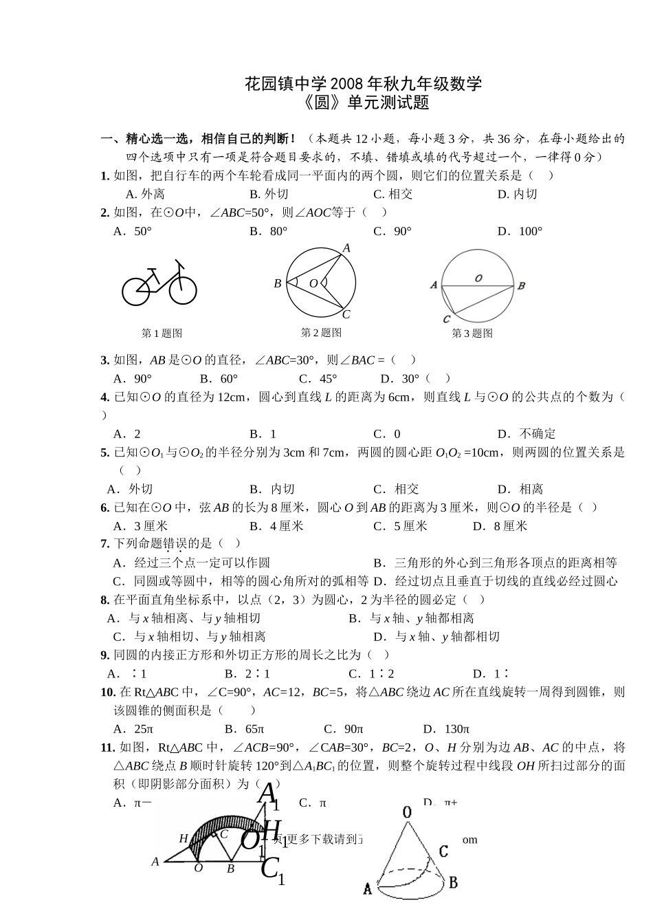 花园镇中学2008年秋九年级数学月考（圆）.doc_第1页