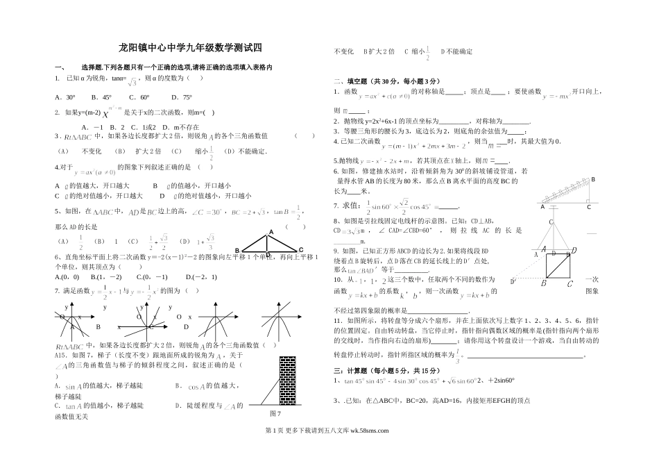 龙阳镇中心中学九年级数学测试四.doc_第1页