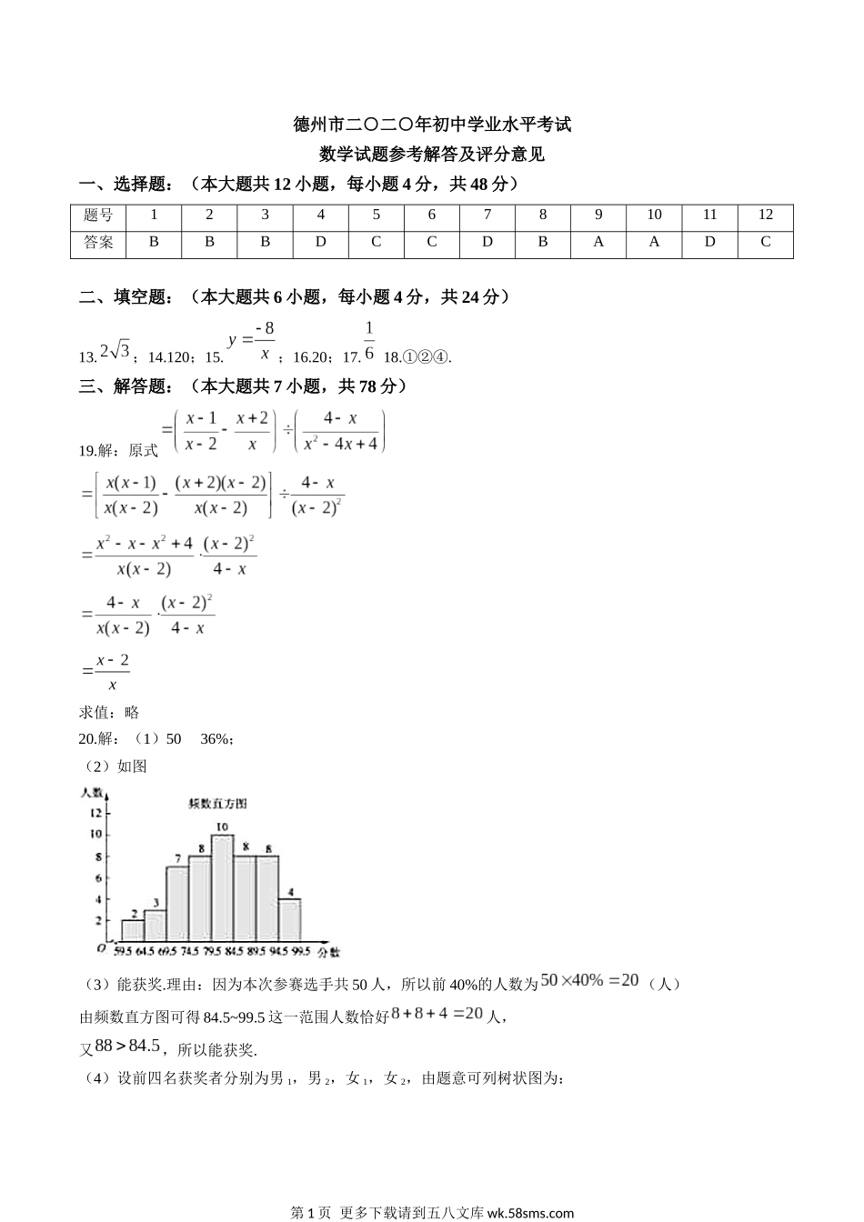 2020年山东省德州市中考数学试卷（解析版）.docx_第1页