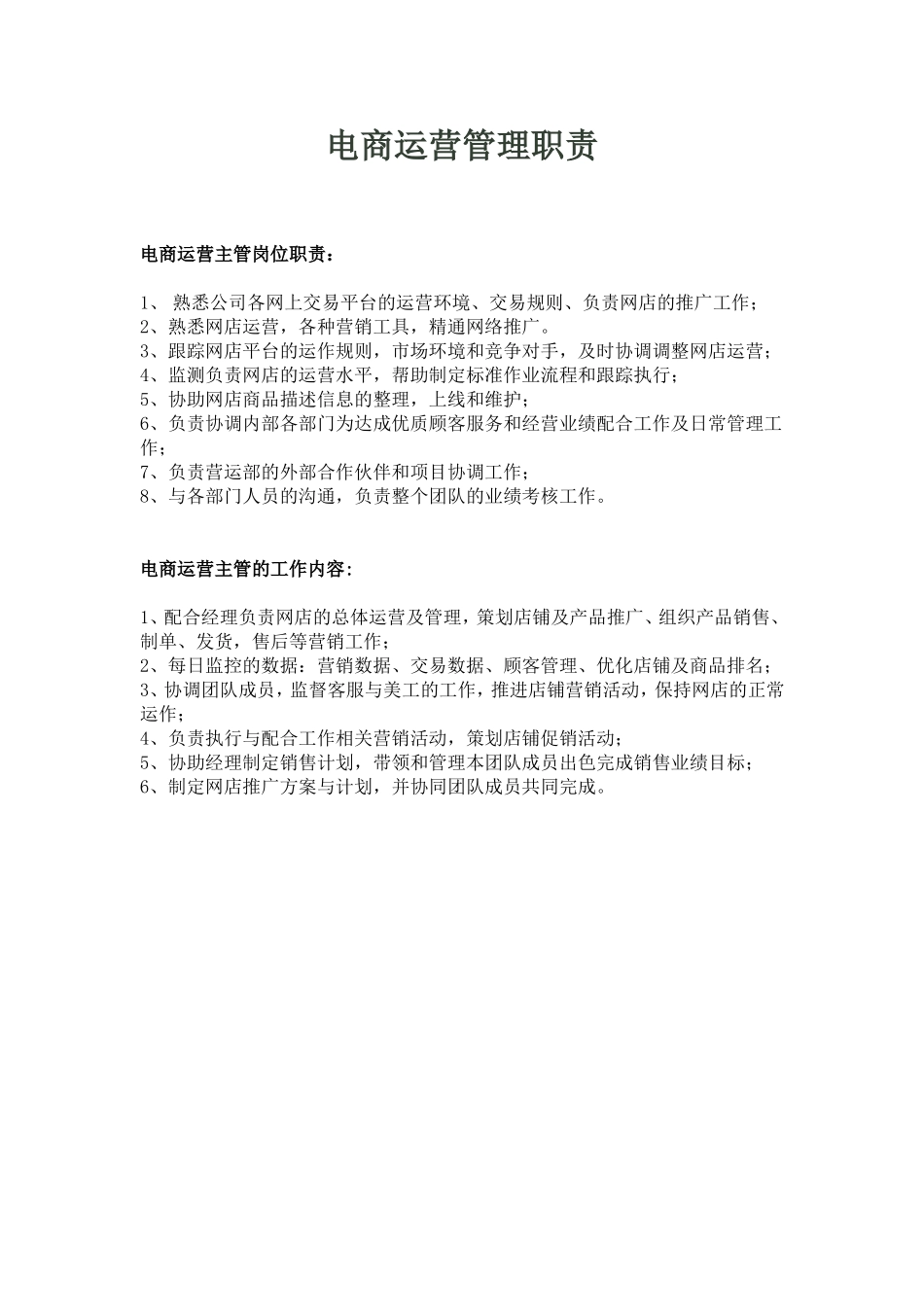 电商运营管理职责-1页.doc_第1页