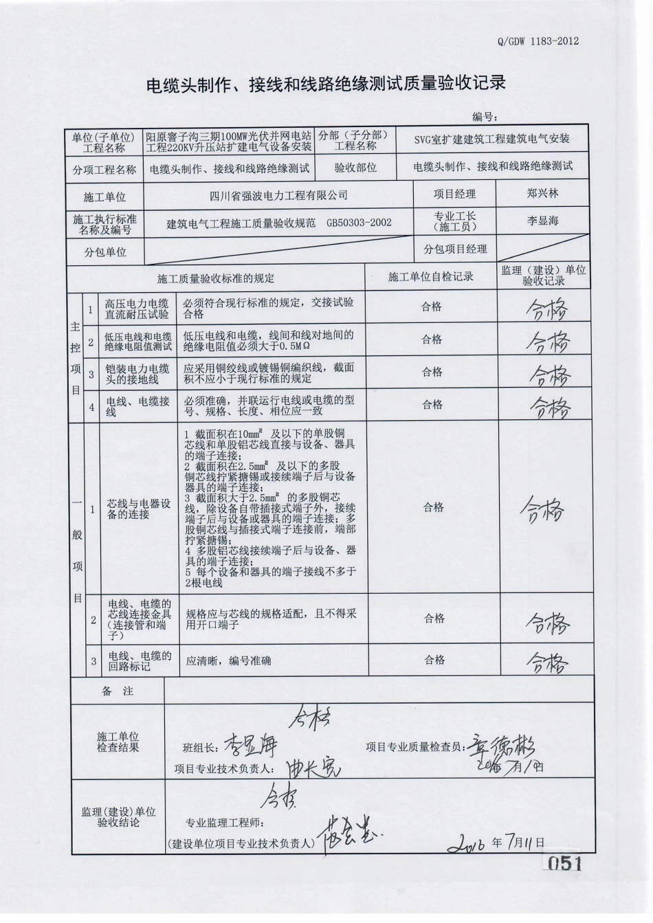 电力工程资料：14. 分项工程质量报验（电缆头制作、接线盒线路绝缘测试）.pdf_第2页