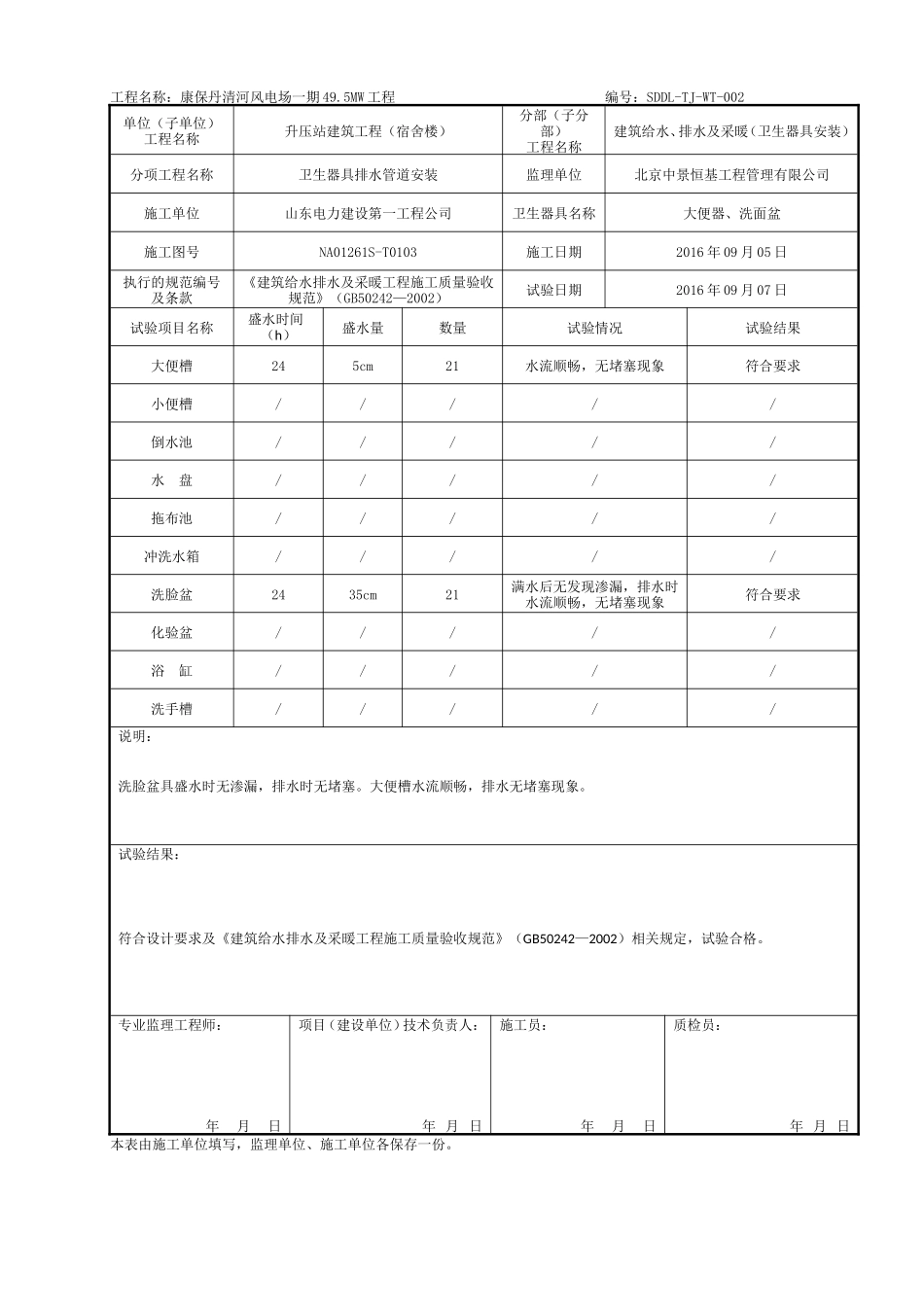 电力工程资料：15 卫生器具满水(通水)试验记录2 - 副本.doc_第2页