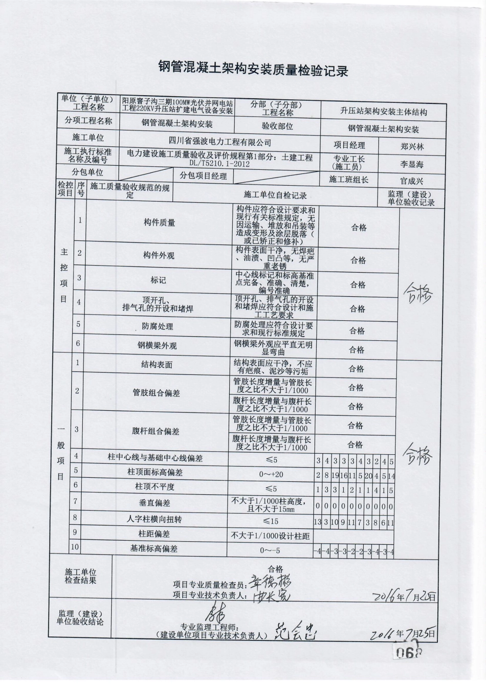 电力工程资料：16.  分项工程质量报验（钢管混凝土架构安装）.pdf_第2页