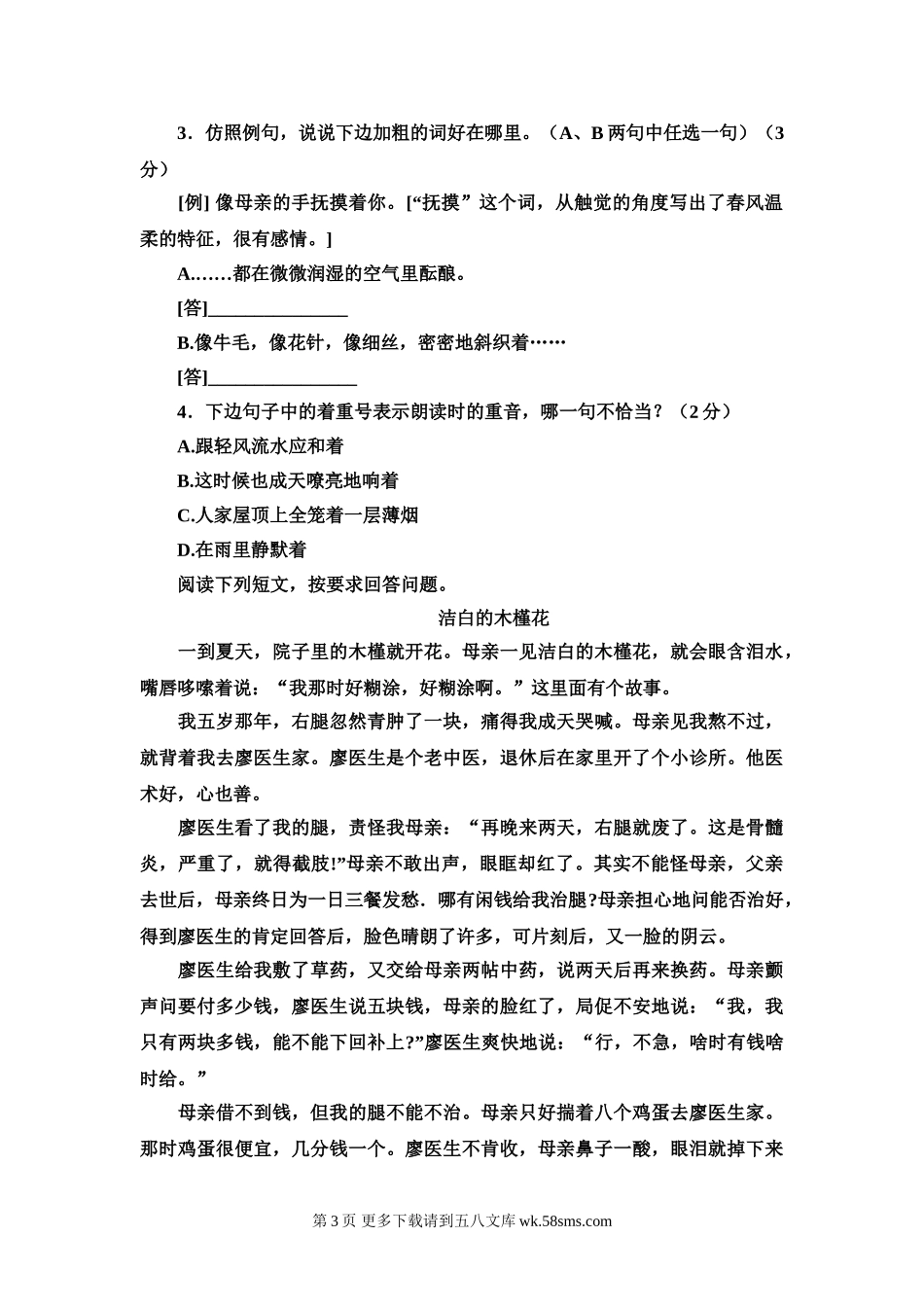 小学语文毕业试卷（三）.doc_第3页