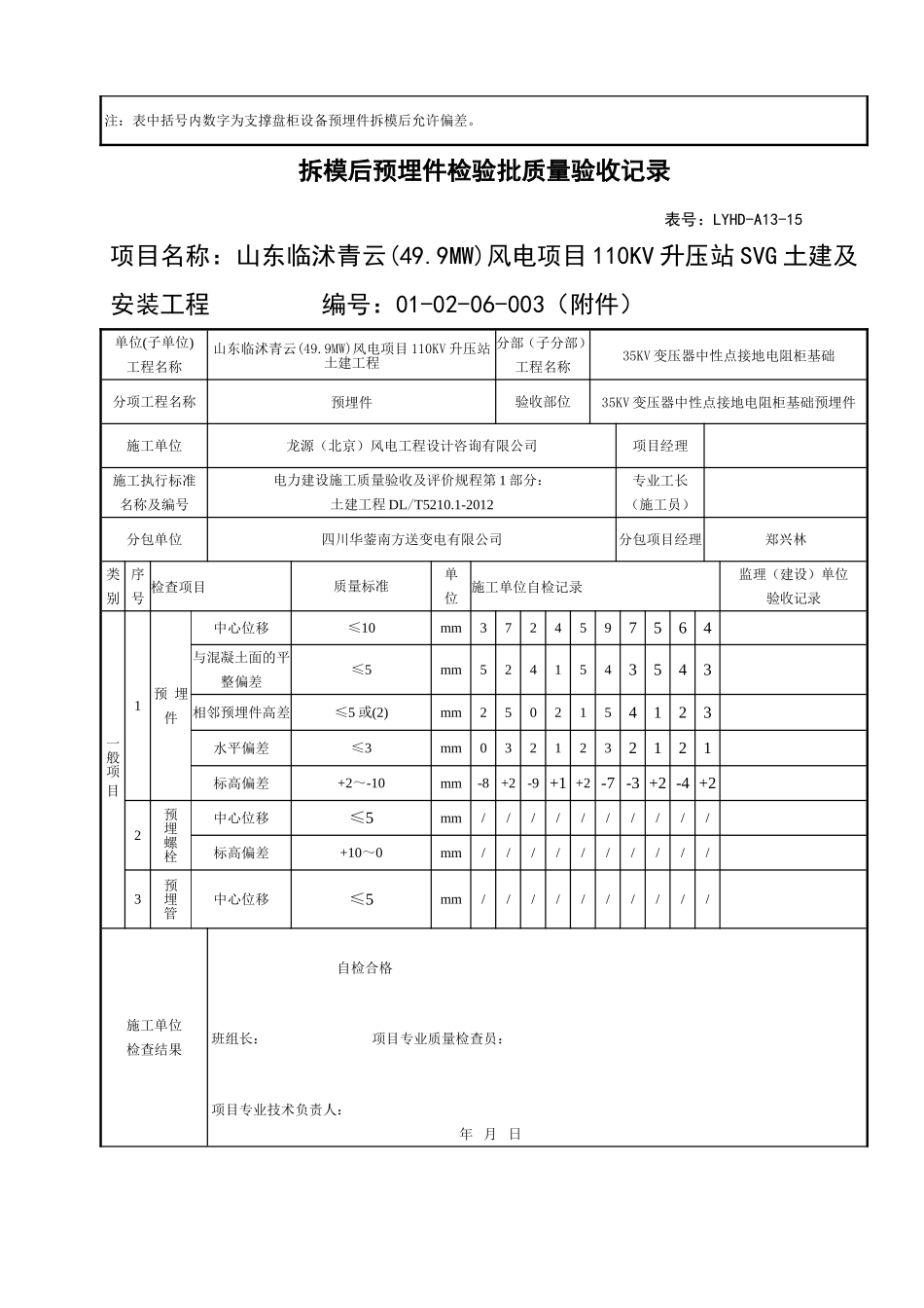 电力工程资料：拆模后预埋件检验批质量验收记录 - 副本.doc_第2页