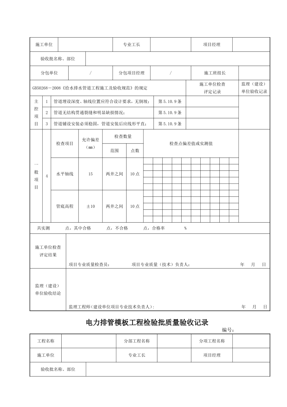 电力工程资料：电力排管检验批 - 副本.doc_第2页