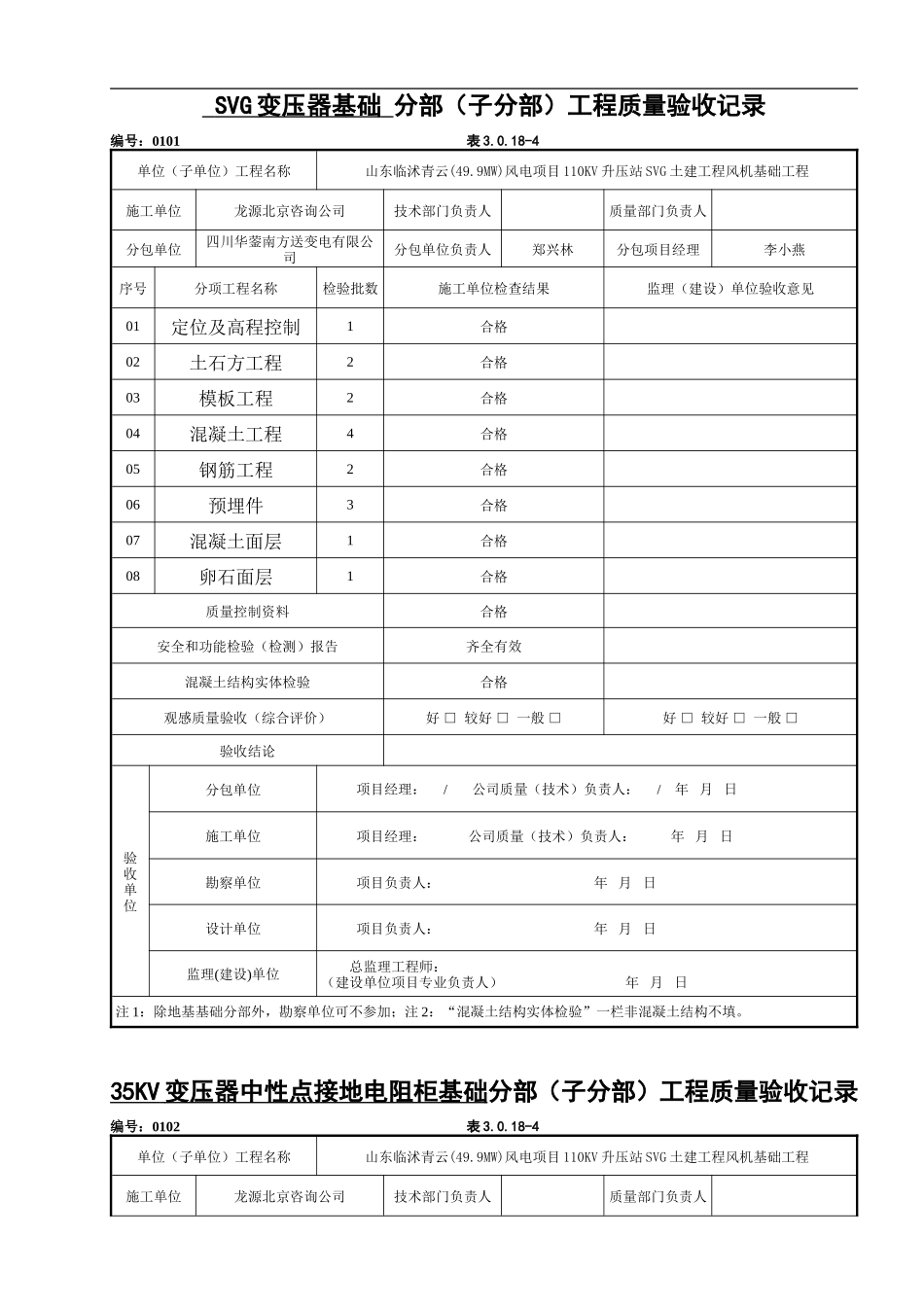 电力工程资料：分部工程质量记录表 - 副本.doc_第1页