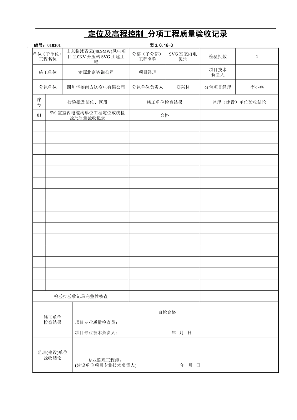 电力工程资料：分项工程质量验收记录表 - 副本.doc_第1页