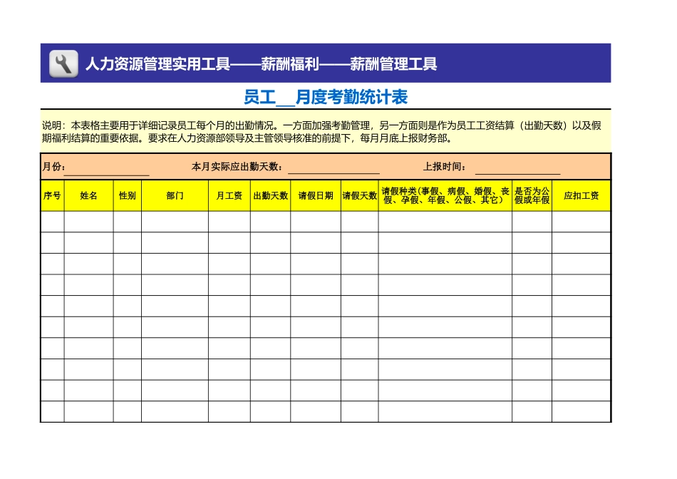105. 员工月度考勤统计表.xls_第1页