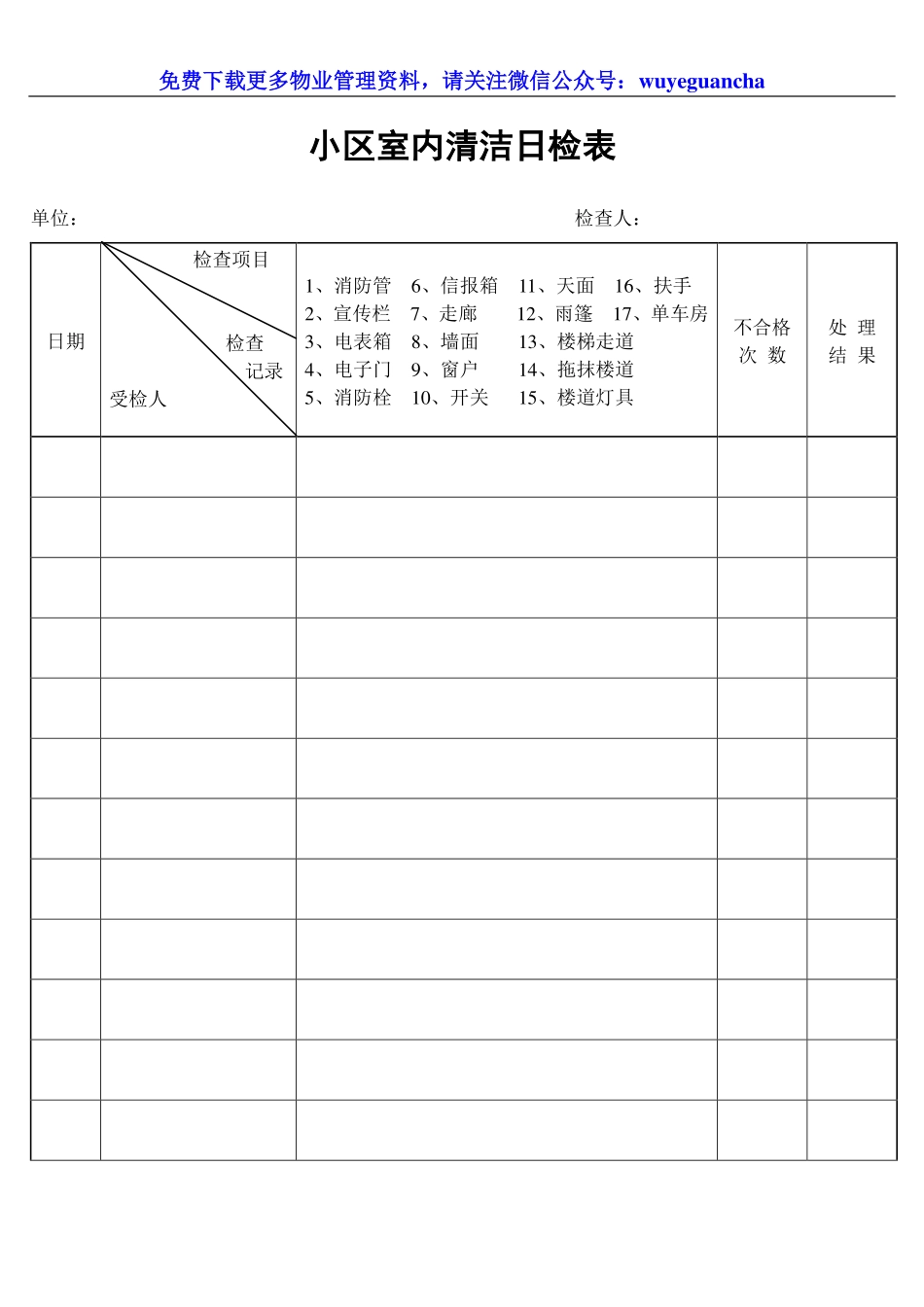 134 小区室内清洁日检表.pdf_第1页