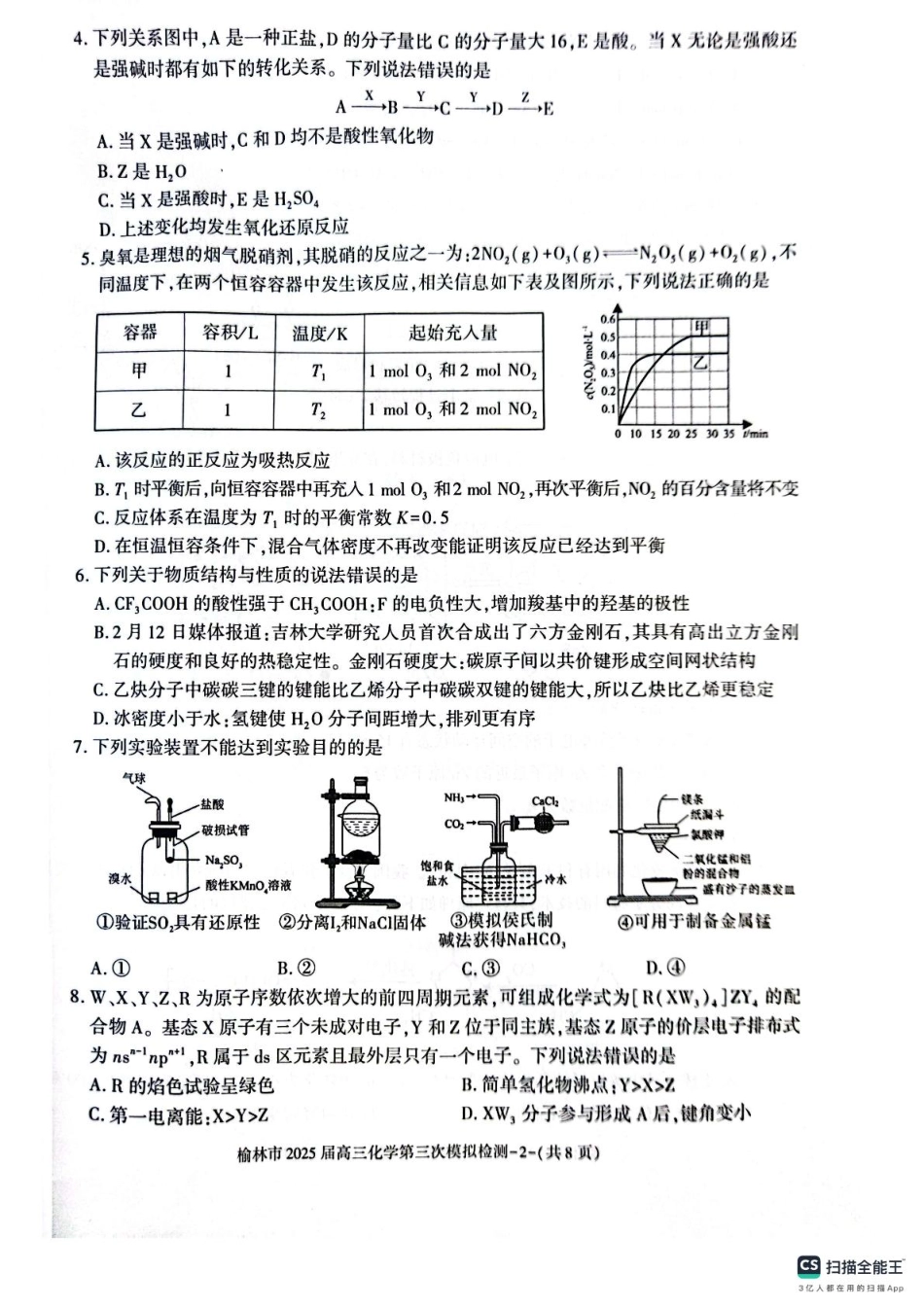 陕西省榆林市2025届高三第三次模拟检测化学试题.pdf_第2页