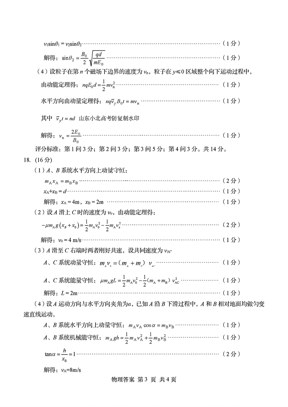山东省青岛市2025年高三年级第一次适应性检测物理答案.pdf_第3页
