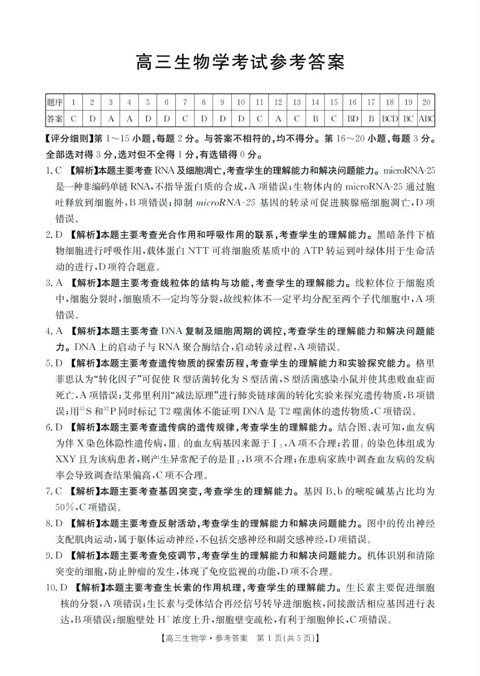 2025年全国优创名校金太阳联考暨山西江西河南辽宁金太阳高三4月联考生物答案.pdf_第1页