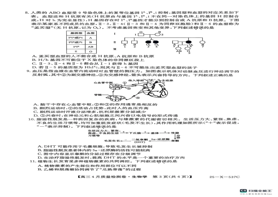 山西省晋中市部分学校2024-2025学年高三下学期4月月考生物试题.pdf_第2页