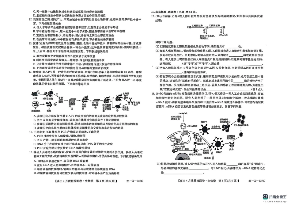 山西省晋中市部分学校2024-2025学年高三下学期4月月考生物试题.pdf_第3页