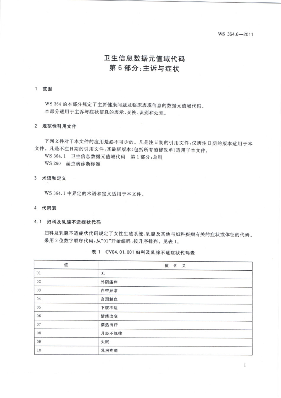 WS364.6-2011卫生信息数据元值域代码 第6部分：主诉与症状（被WST 364.6—2023代替，自2024年4月1日废止）.pdf_第3页