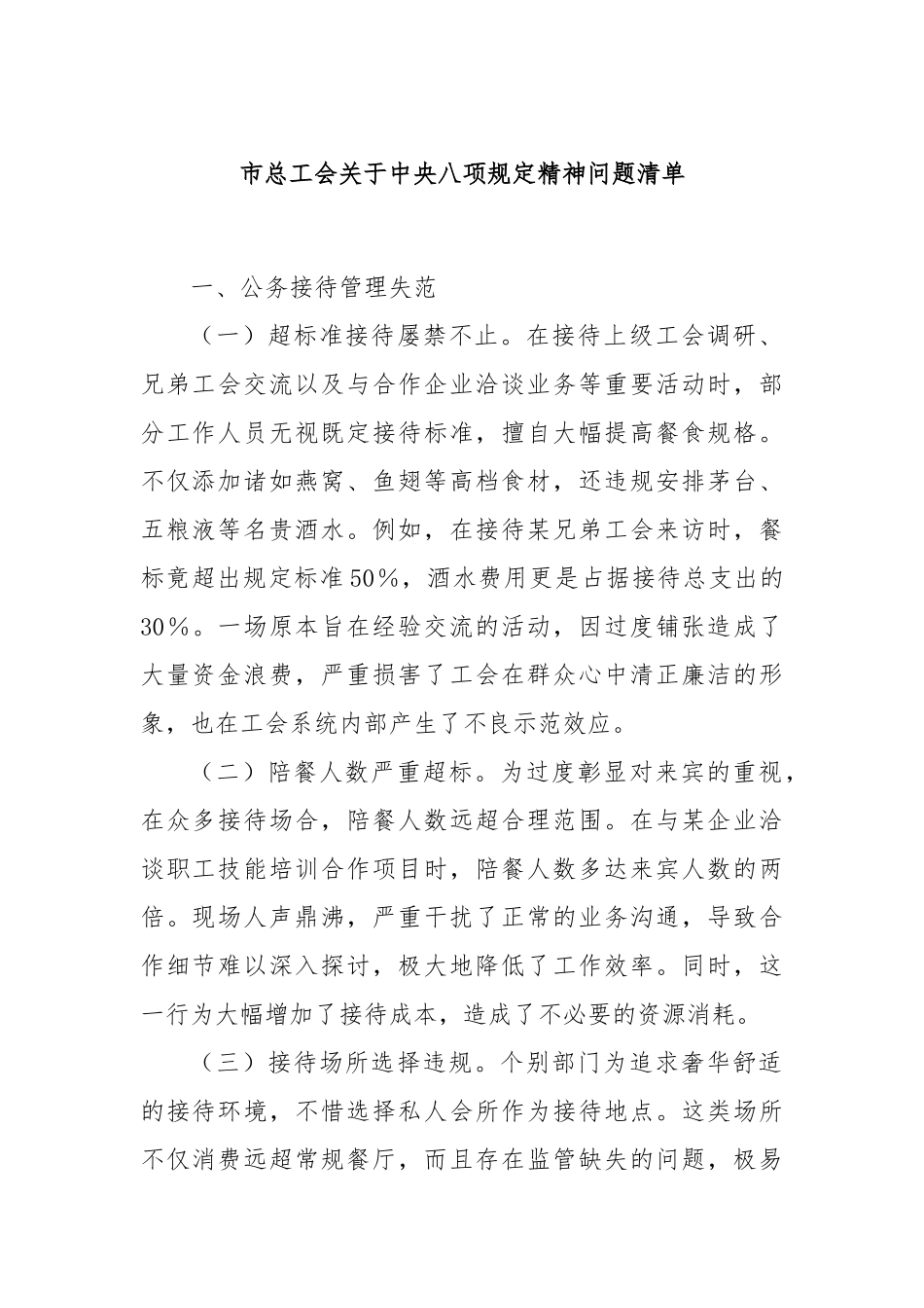 市总工会中央八项规定精神问题清单.docx_第1页