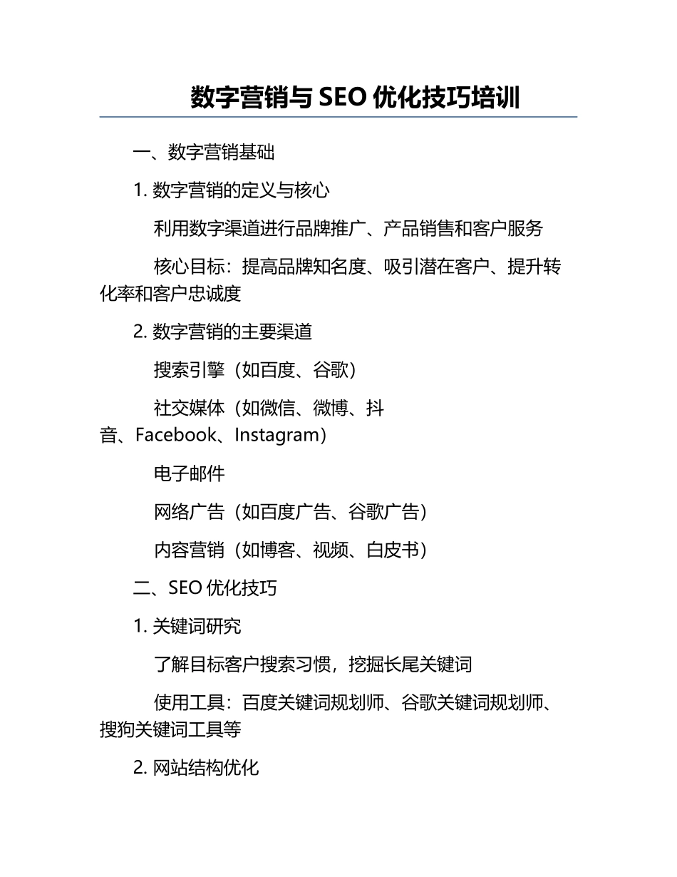 数字营销与SEO优化技巧培训.docx_第1页