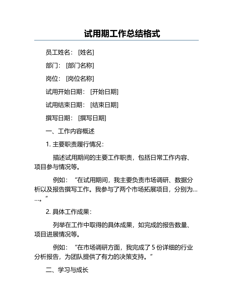 试用期工作总结格式.docx_第1页