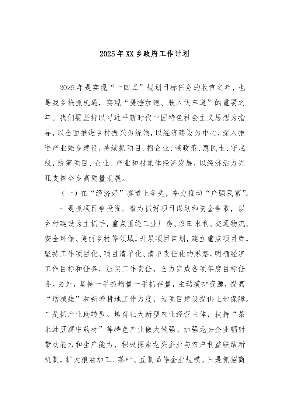 2025年乡政府工作计划.doc_第1页